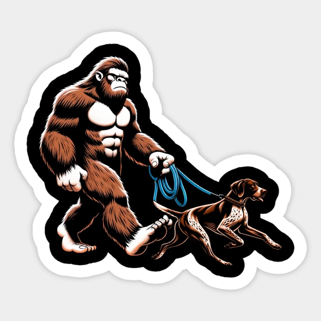 Pointer Bigfoot Walking German Shorthaired Dog Devotees Sticker by Kevin Jones Art